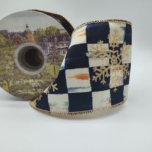 MACKENZIE-CHILDS 3 (Three) Yards Wired Ribbon Buffalo Check Gold Snowflake 4"